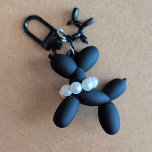Black Balloon Dog Keychain with Pearls